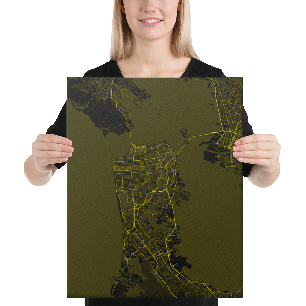 San Francisco Black and Yellow Canvas Map