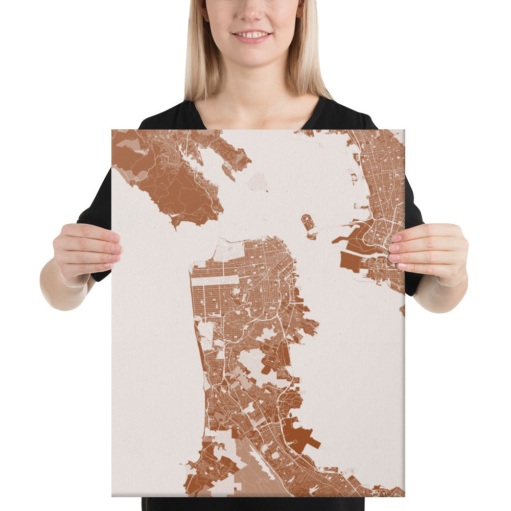 San Francisco Brown and White Canvas Map