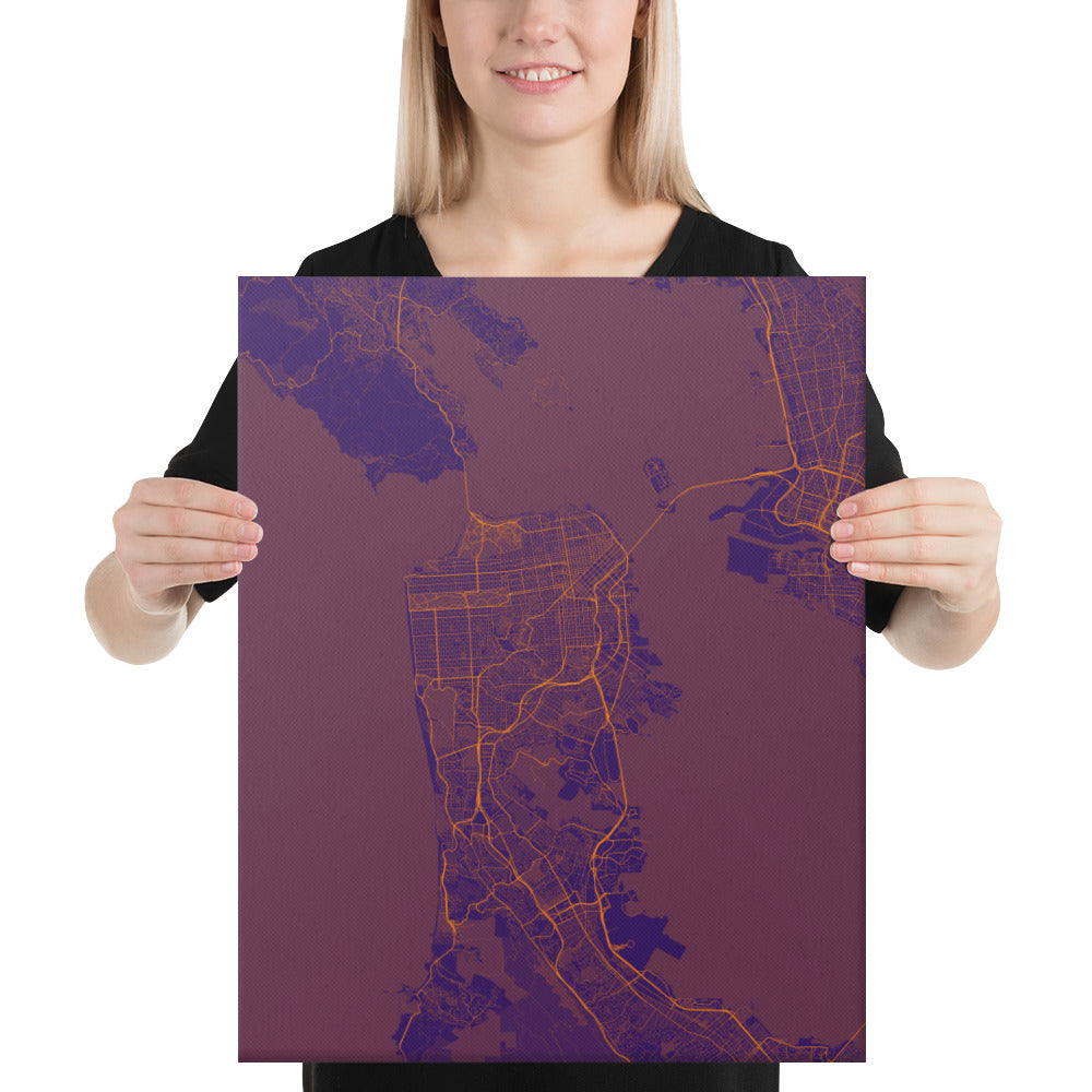 San Francisco Purple and Orange Canvas Map