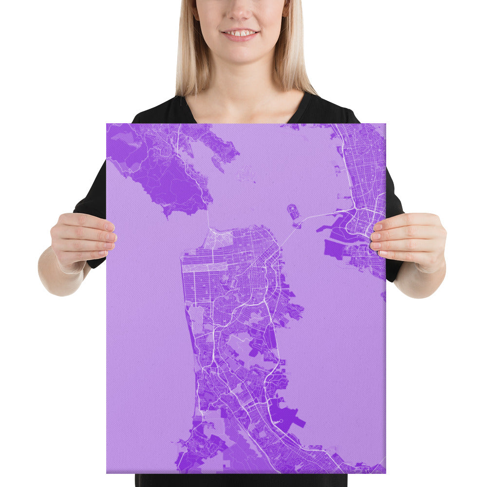 San Francisco Purple and White Canvas Map