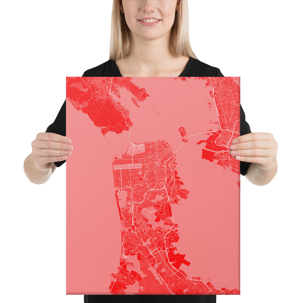 San Francisco Red and White Canvas Map