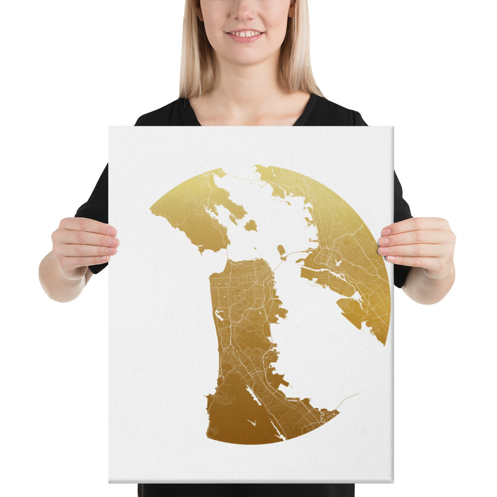 San Francisco Gold on White Canvas Map