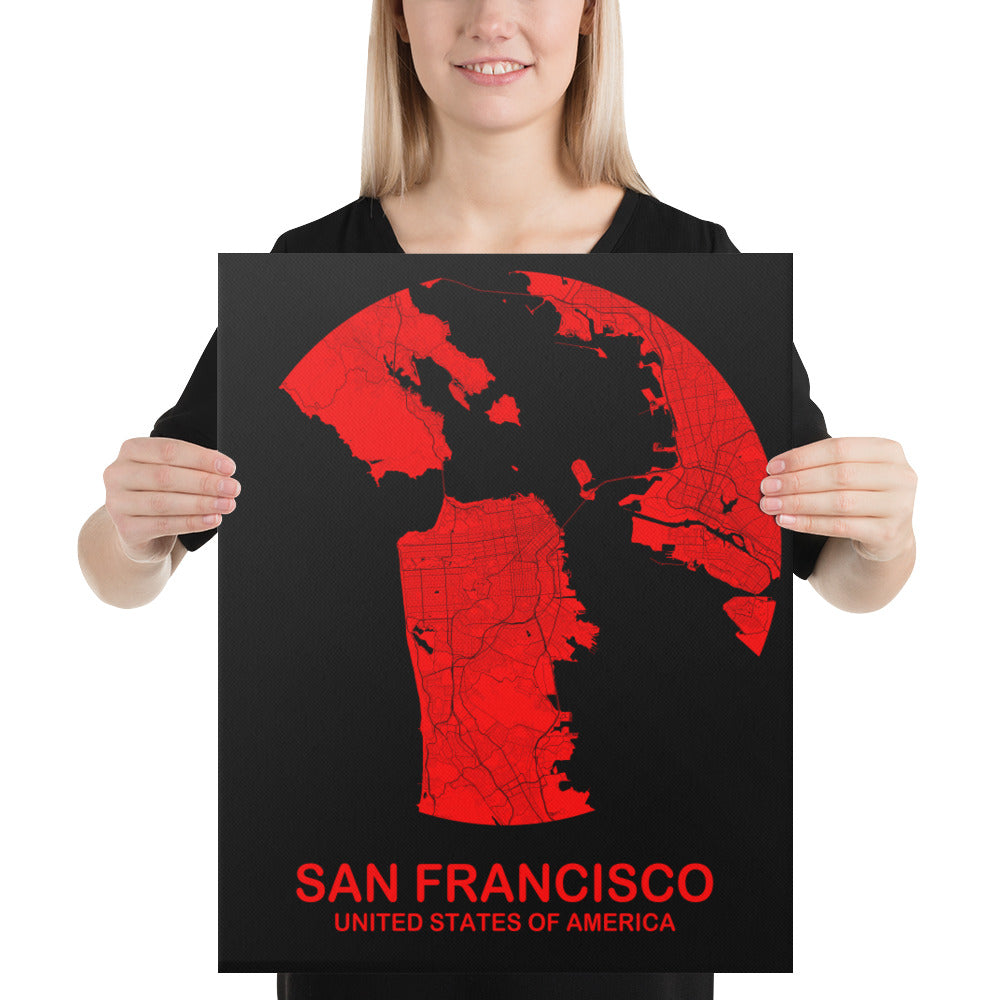 San Francisco Circular Red Canvas Map