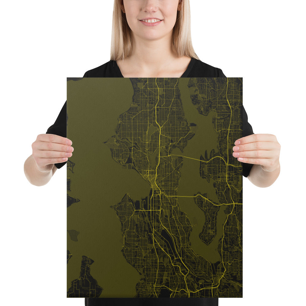 Seattle Black and Yellow Canvas Map