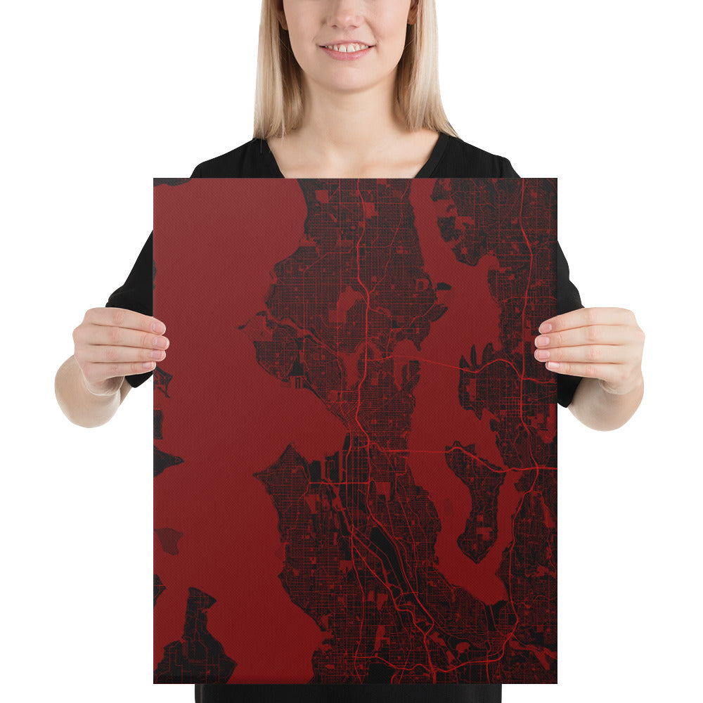 Seattle Black and Red Canvas Map