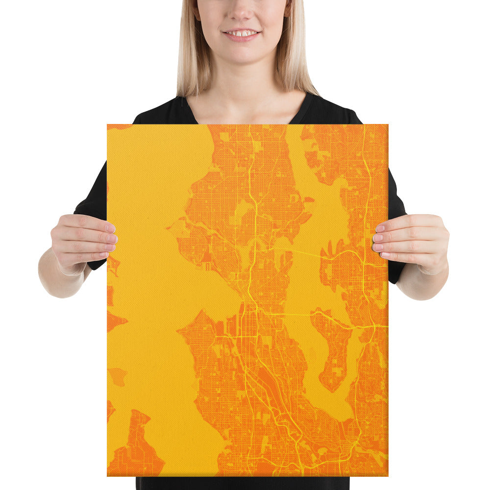 Seattle Orange and Yellow Canvas Map