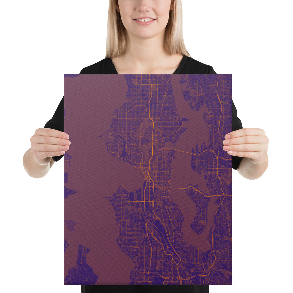 Seattle Purple and Orange Canvas Map