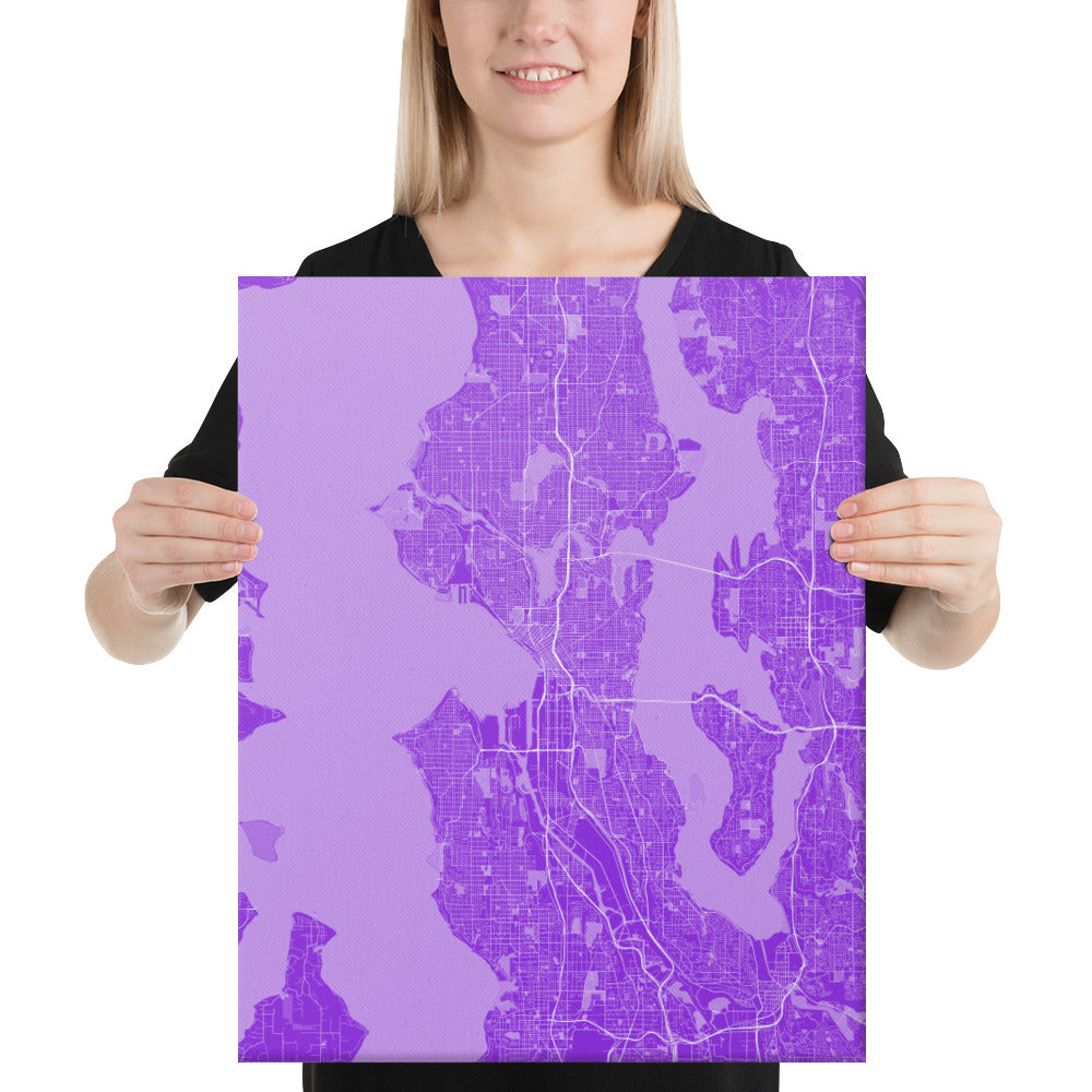 Seattle Purple and White Canvas Map