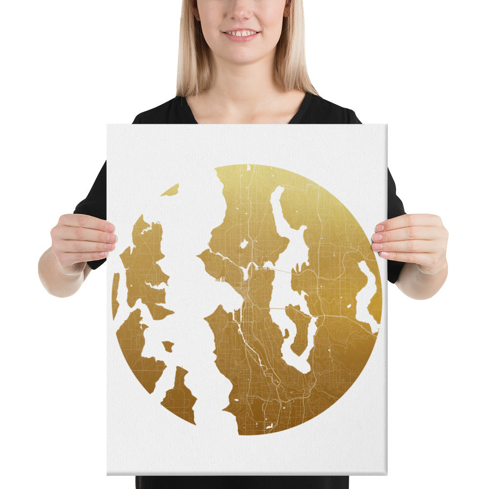 Seattle Gold on White Canvas Map