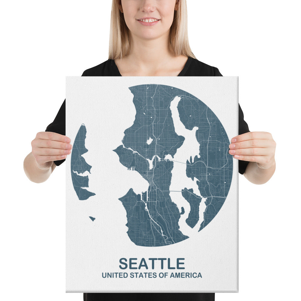 Seattle Circular Blue Canvas Map