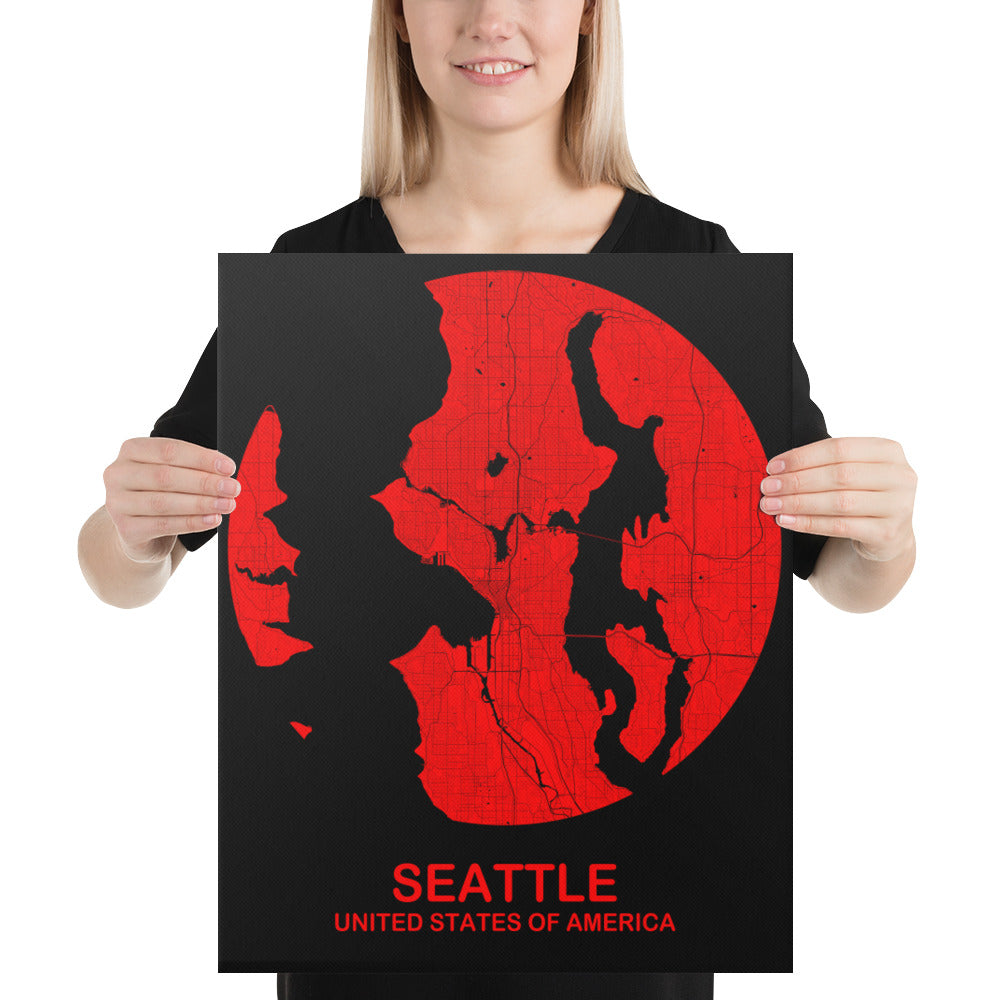 Seattle Circular Red Canvas Map