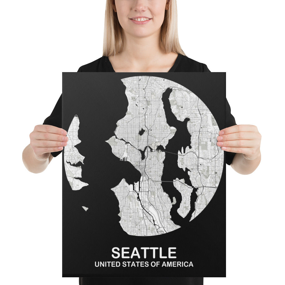 Seattle Circular White Canvas Map