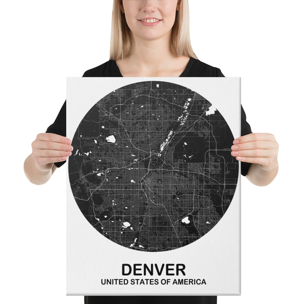 Denver Circular Black Canvas Map