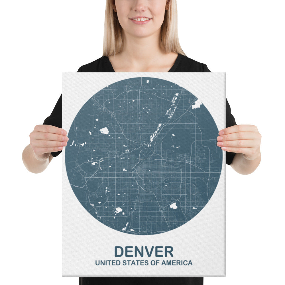 Denver Circular Blue Canvas Map