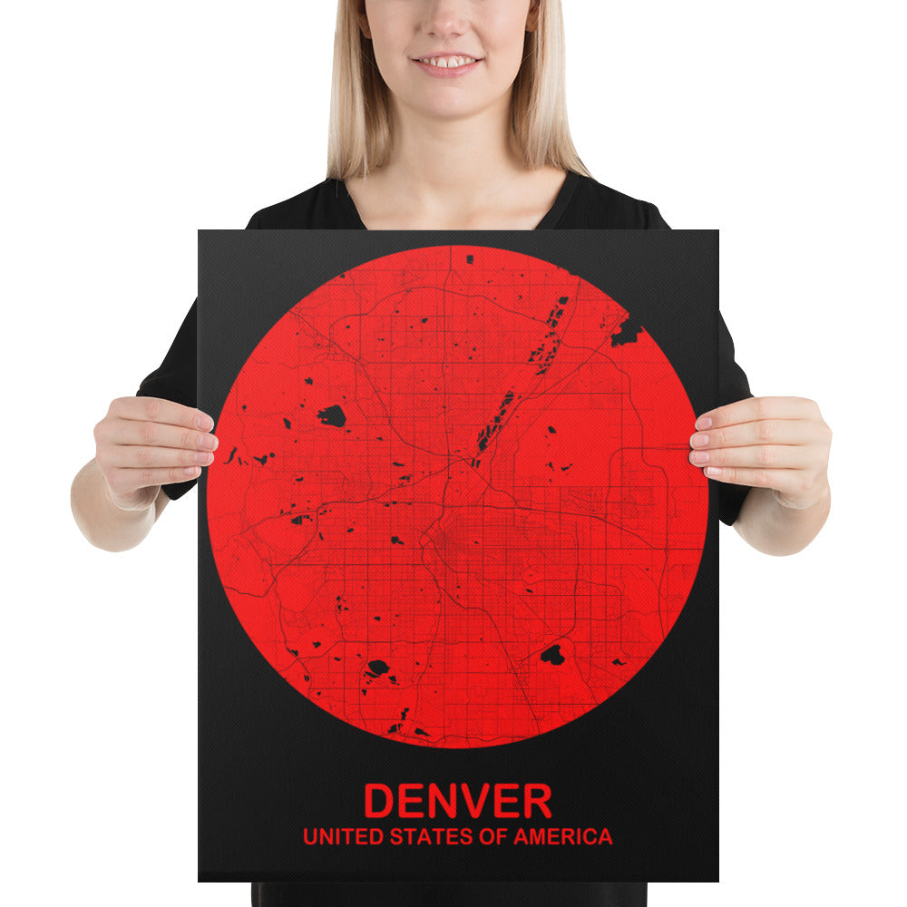 Denver Circular Red Canvas Map