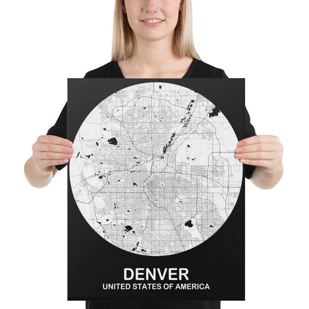 Denver Circular White Canvas Map