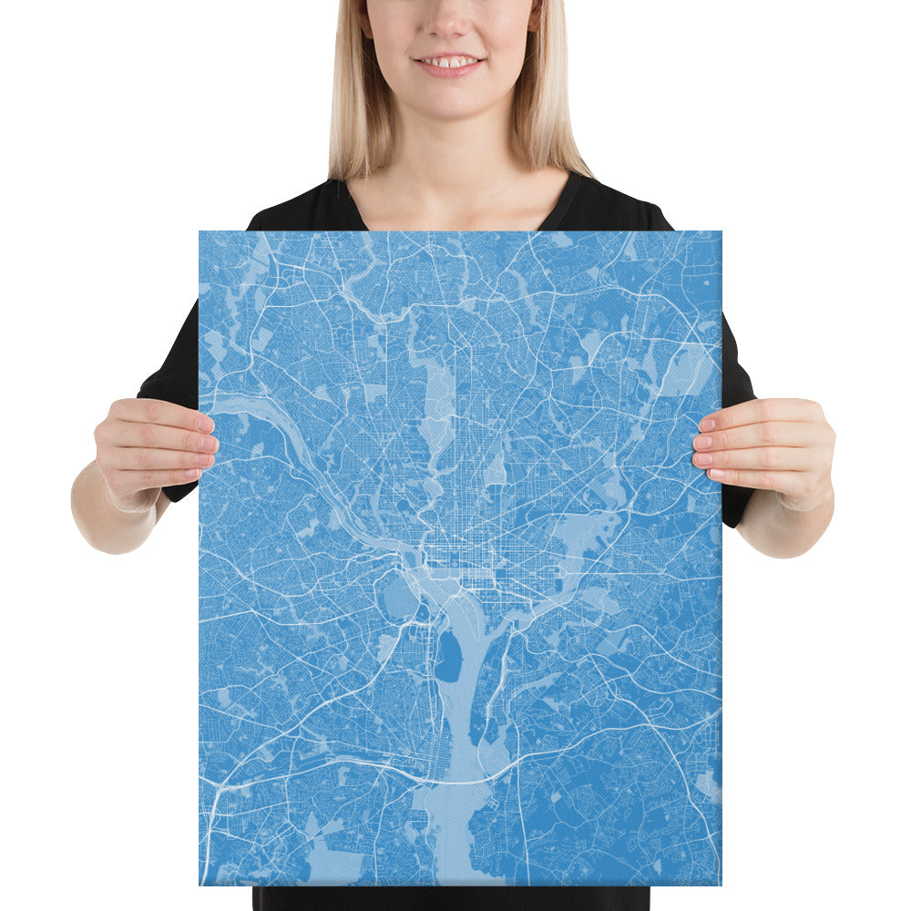 Washington, D.C. Blue and White Canvas Map