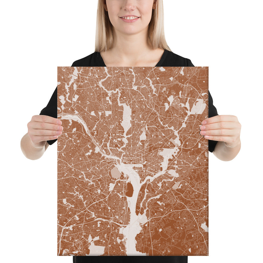 Washington, D.C. Brown and White Canvas Map