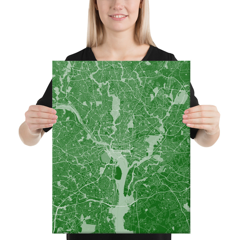 Washington, D.C. Green and White Canvas Map