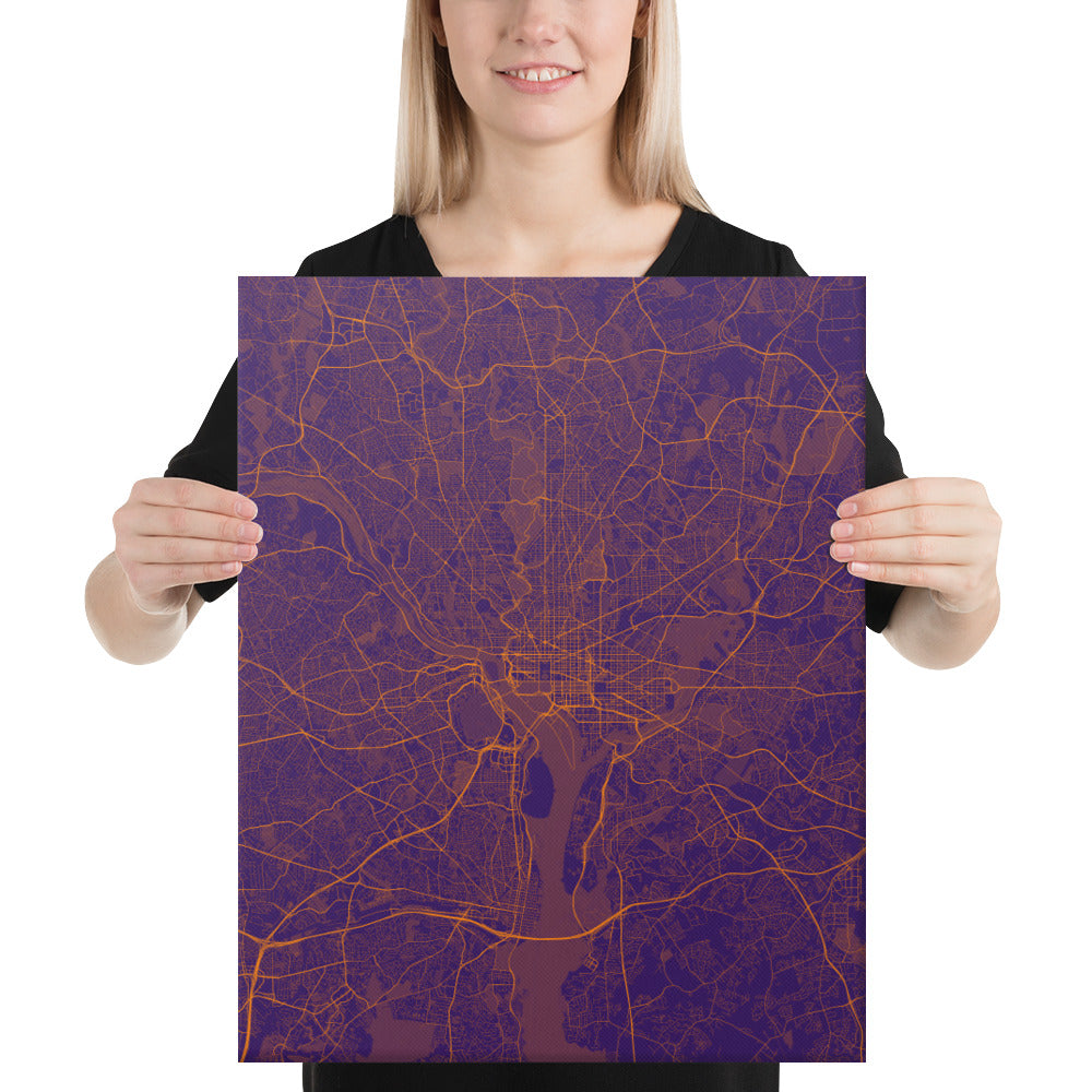 Washington, D.C. Purple and Orange Canvas Map