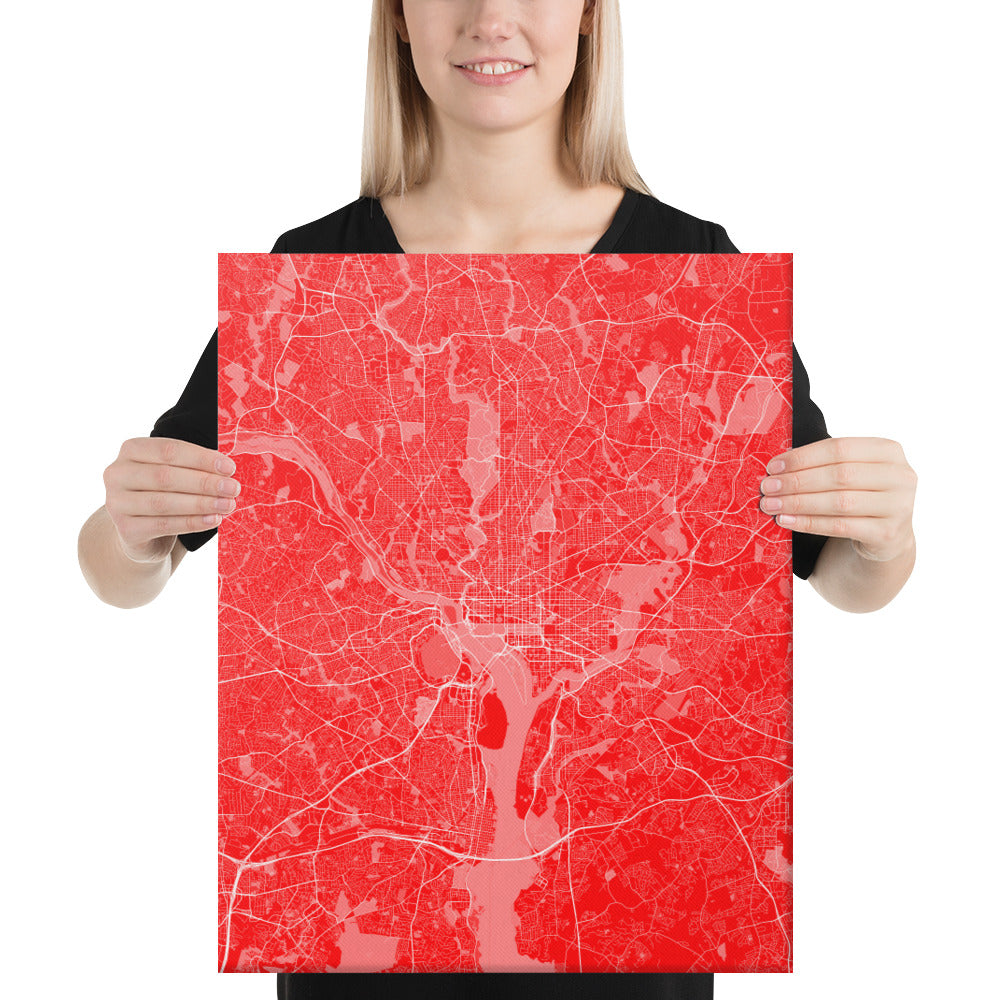 Washington, D.C. Red and White Canvas Map