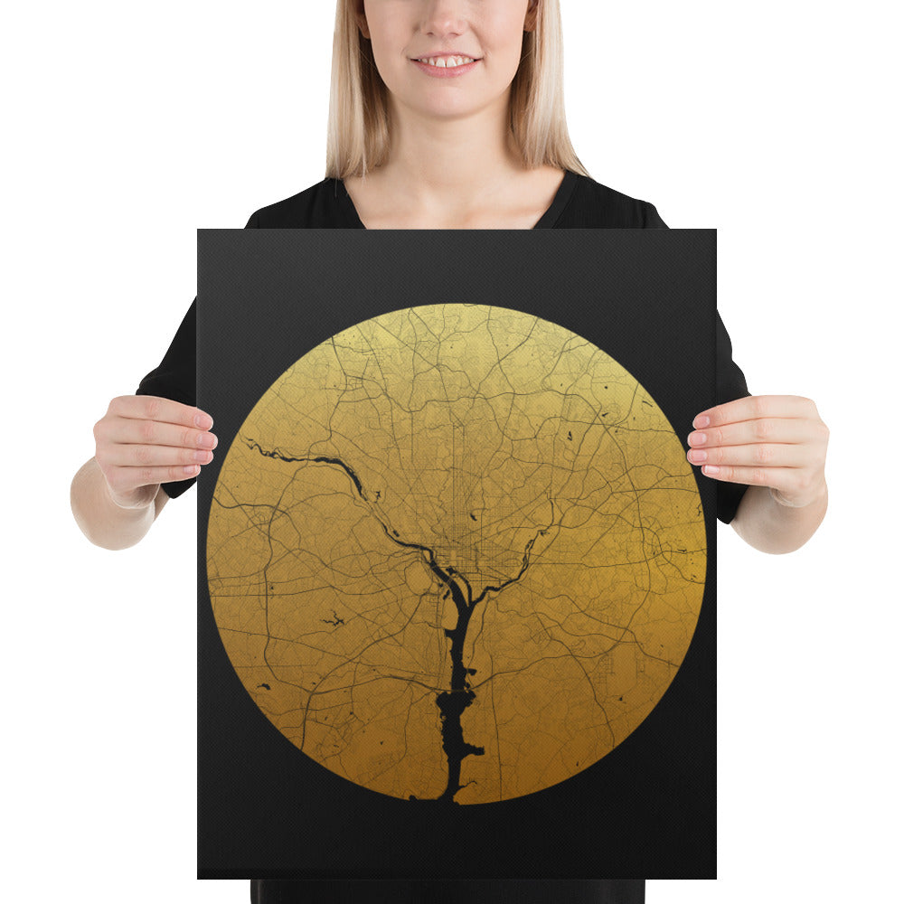 Washington, D.C. Gold on Black Canvas Map