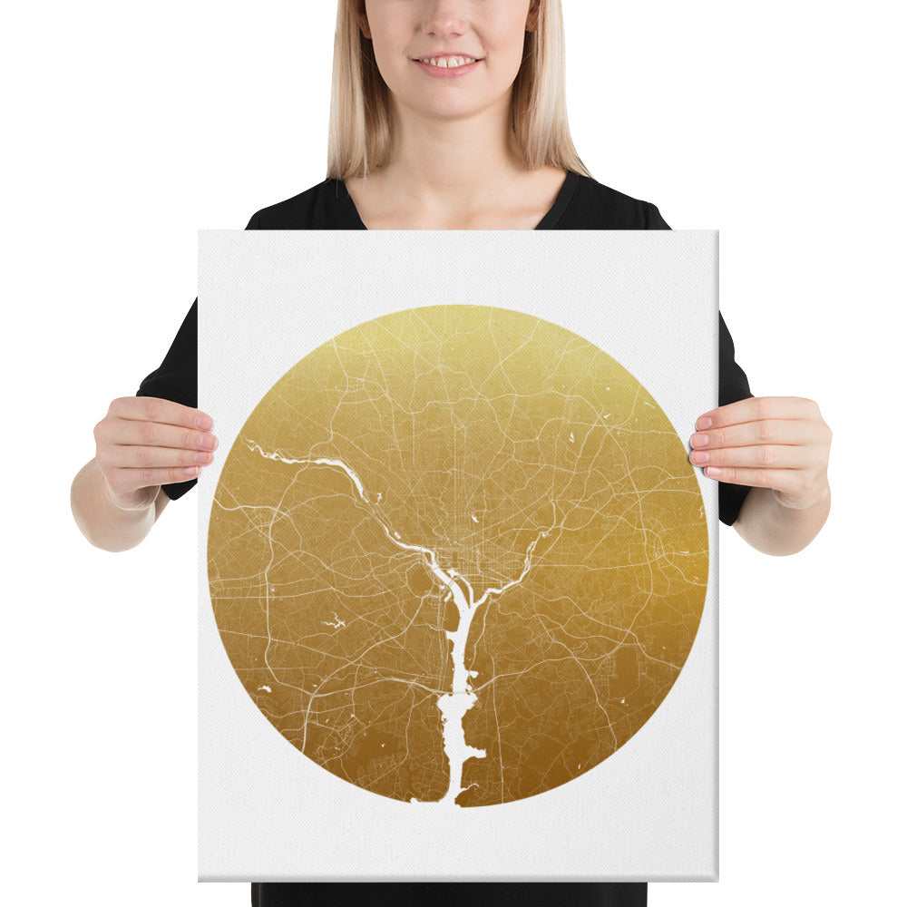 Washington, D.C. Gold on White Canvas Map