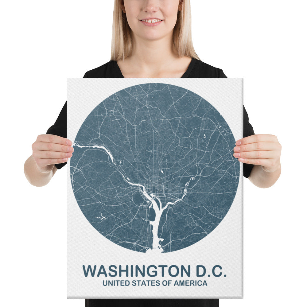 Washington, D.C. Circular Blue Canvas Map