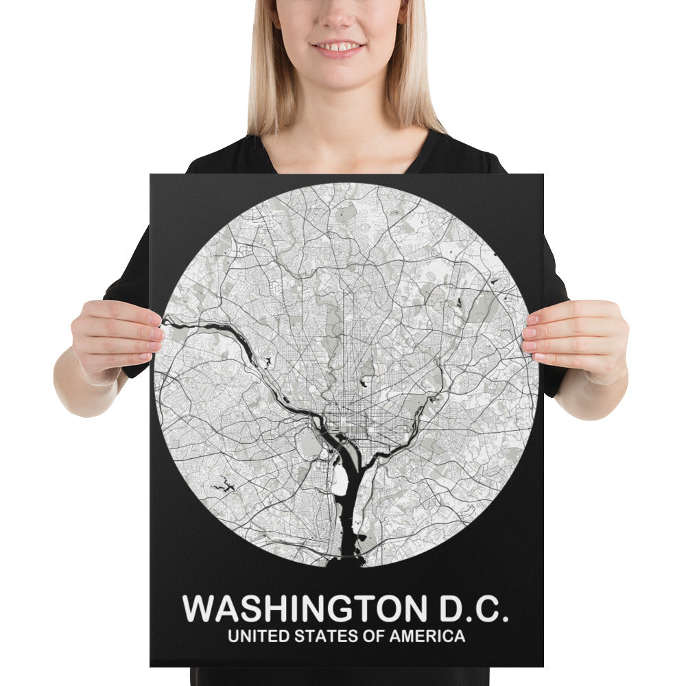 Washington, D.C. Circular White Canvas Map