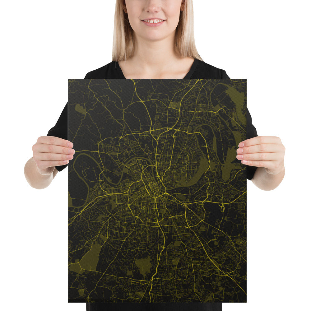 Nashville Black and Yellow Canvas Map