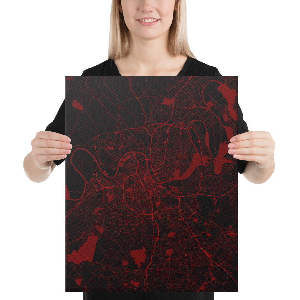 Nashville Black and Red Canvas Map