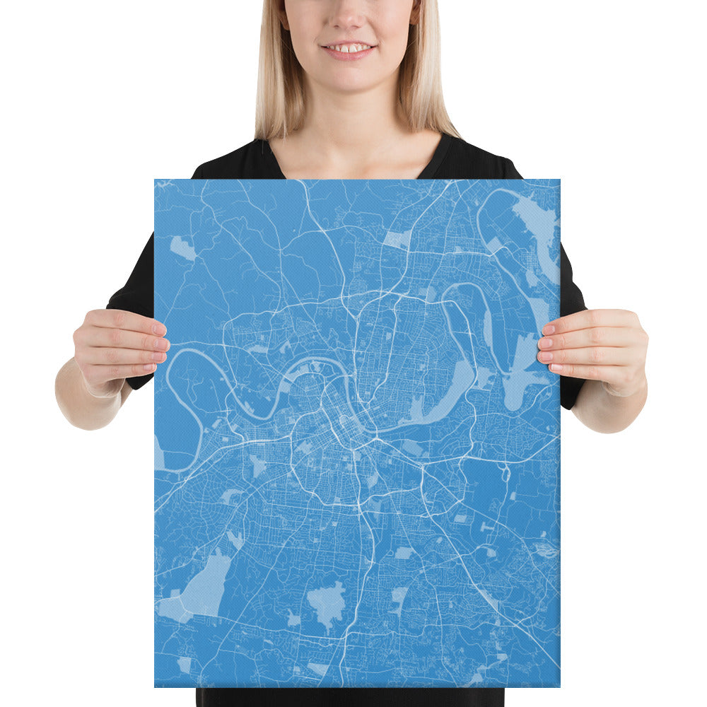 Nashville Blue and White Canvas Map