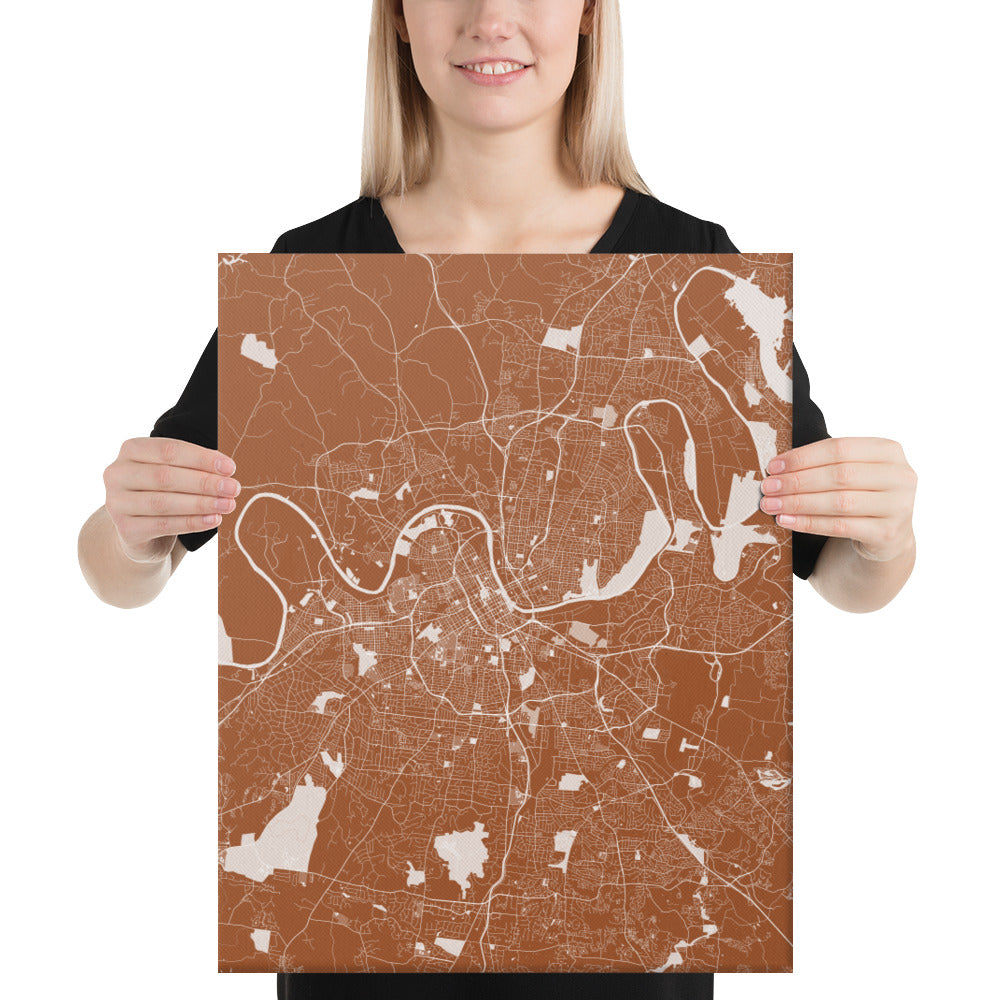 Nashville Brown and White Canvas Map