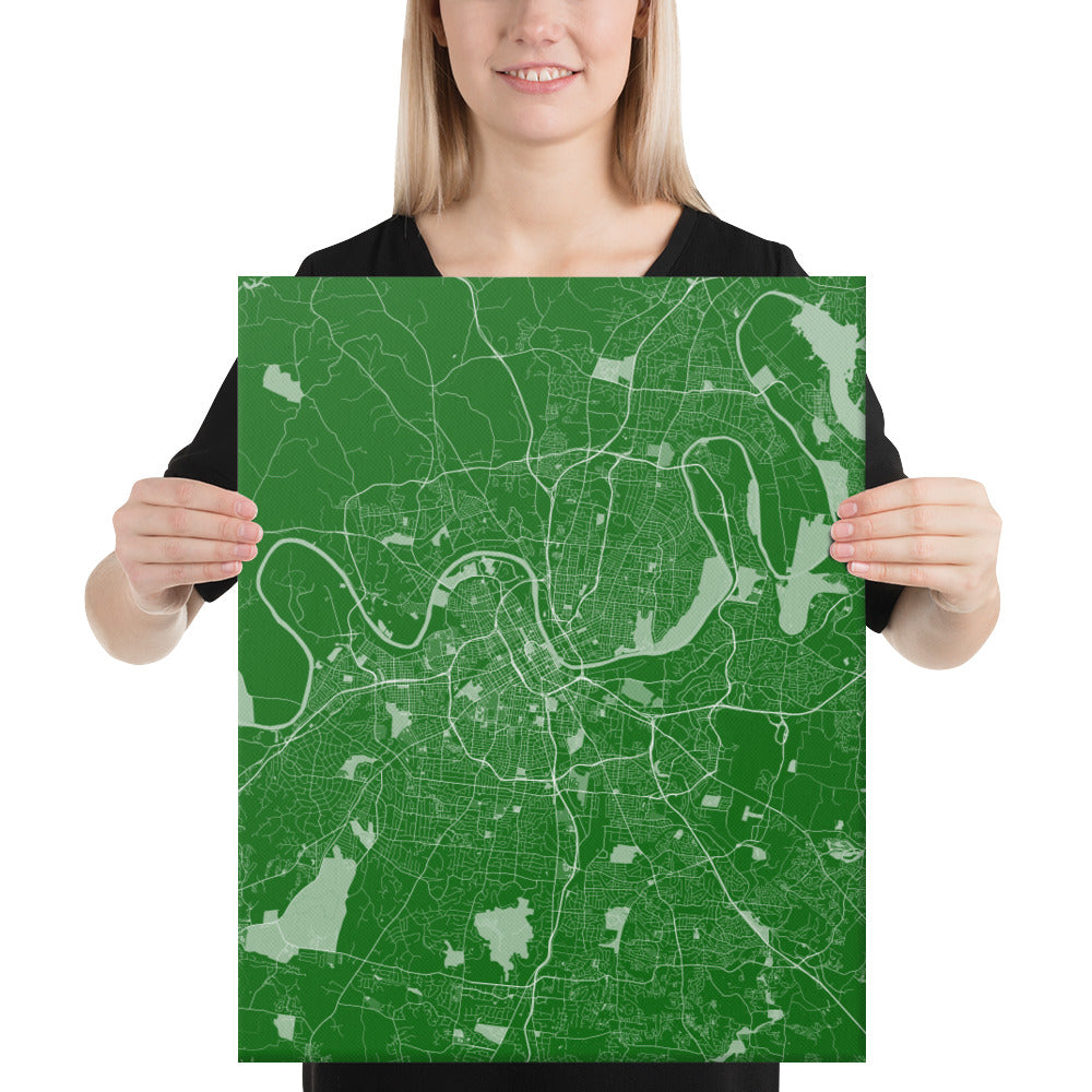 Nashville Green and White Canvas Map