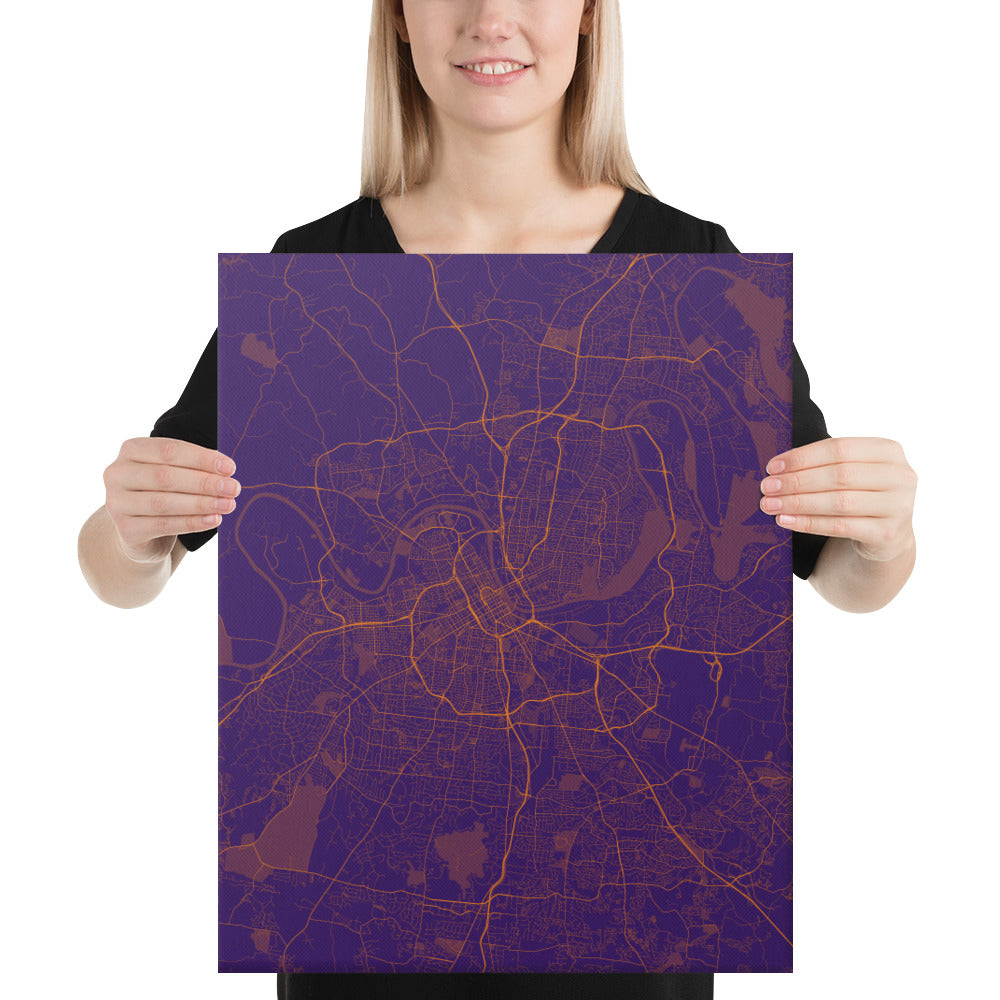 Nashville Purple and Orange Canvas Map