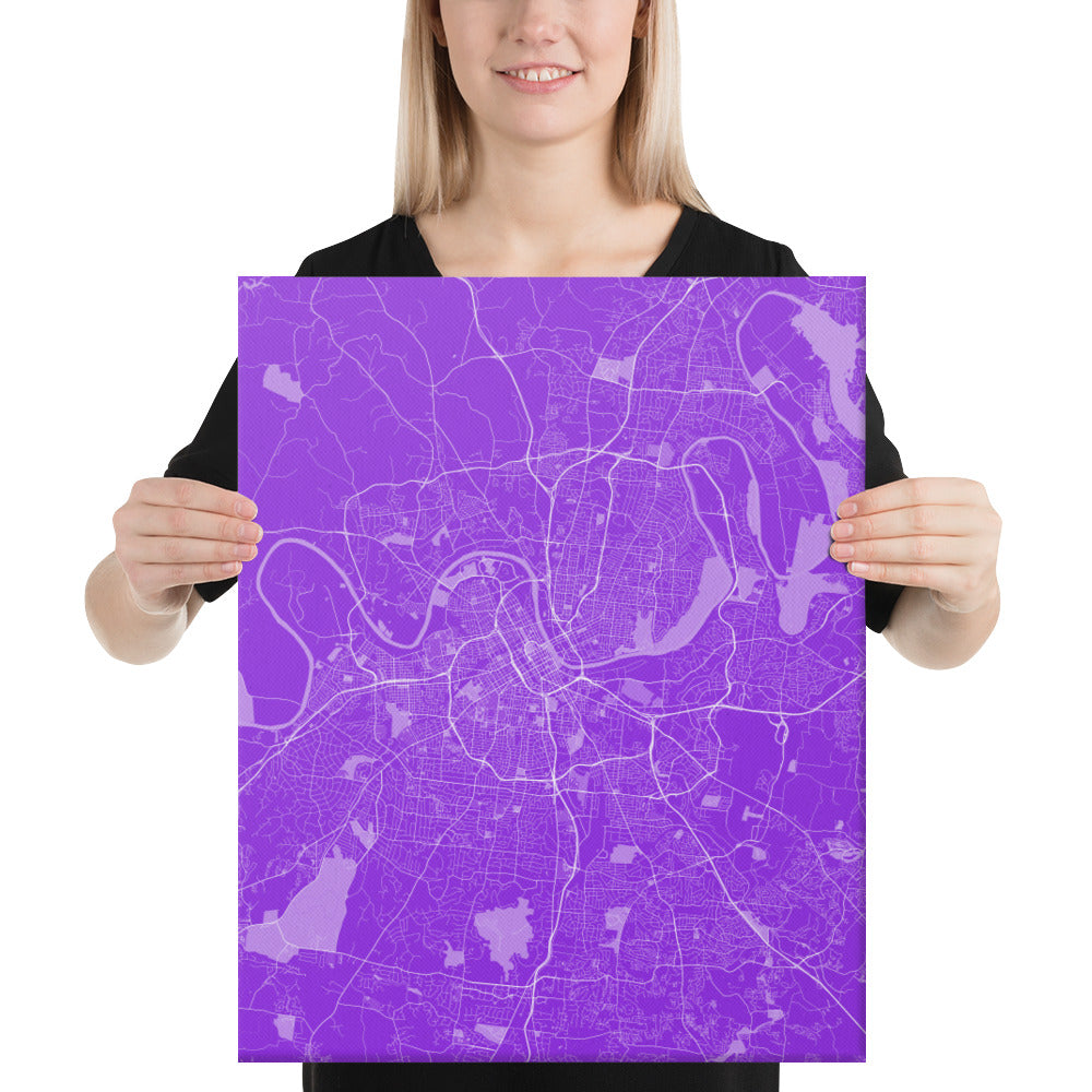 Nashville Purple and White Canvas Map