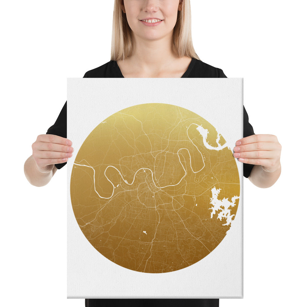 Nashville Gold on White Canvas Map