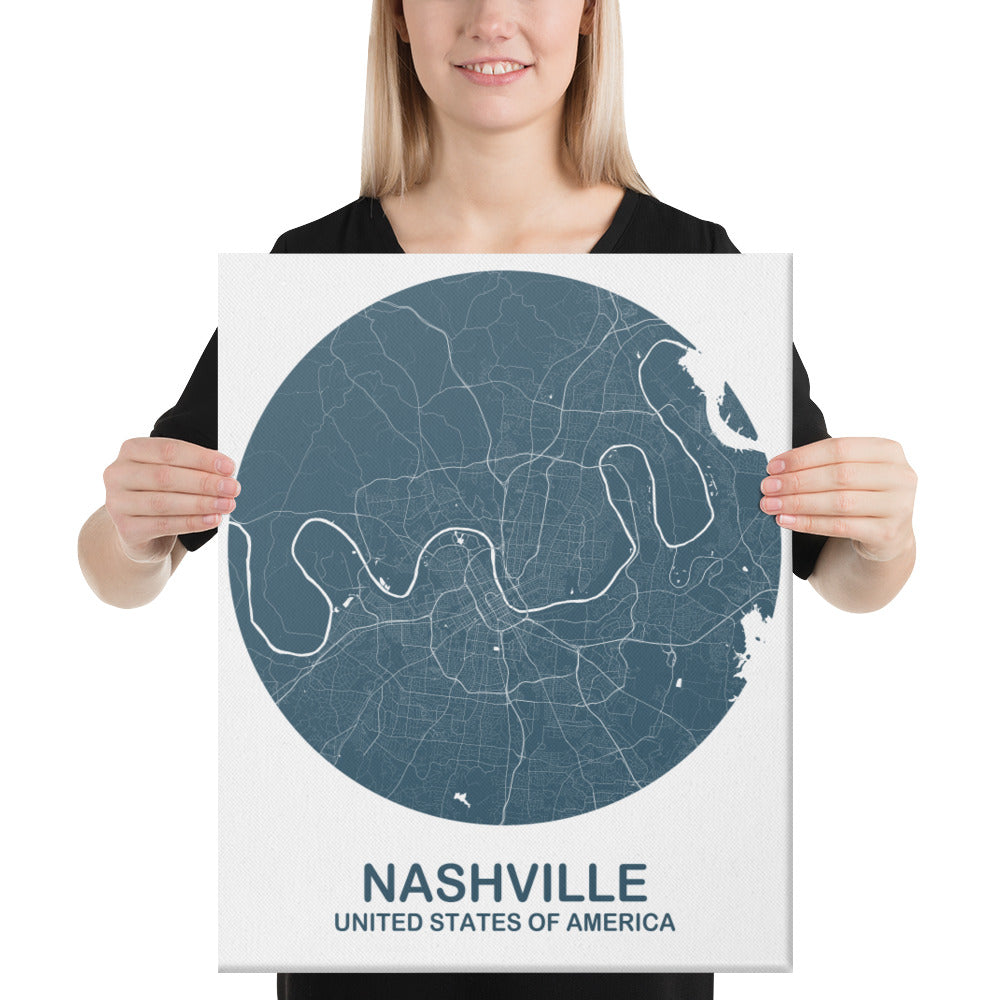 Nashville Circular Blue Canvas Map