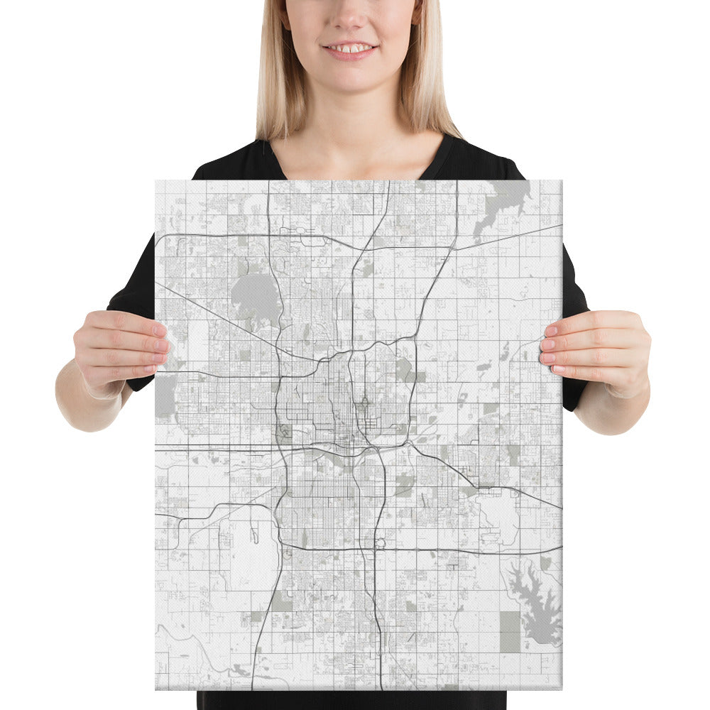 Oklahoma City White Canvas Map