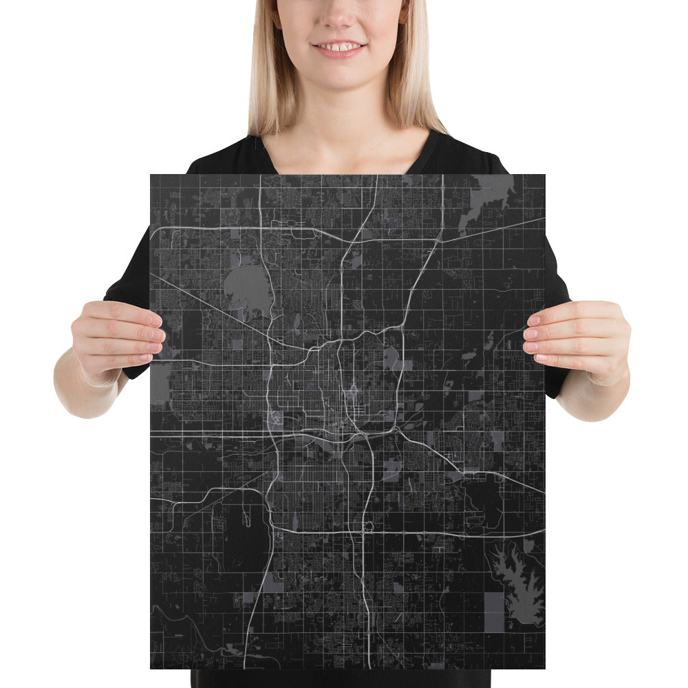 Oklahoma City Black Canvas Map