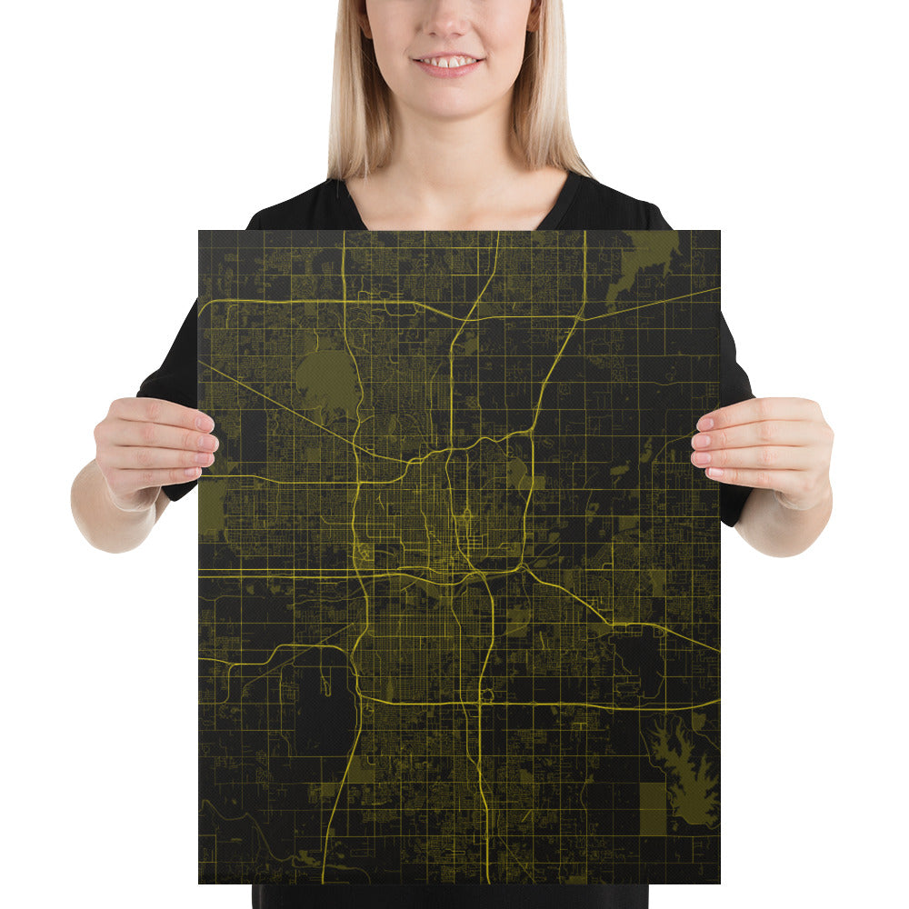 Oklahoma City Black and Yellow Canvas Map