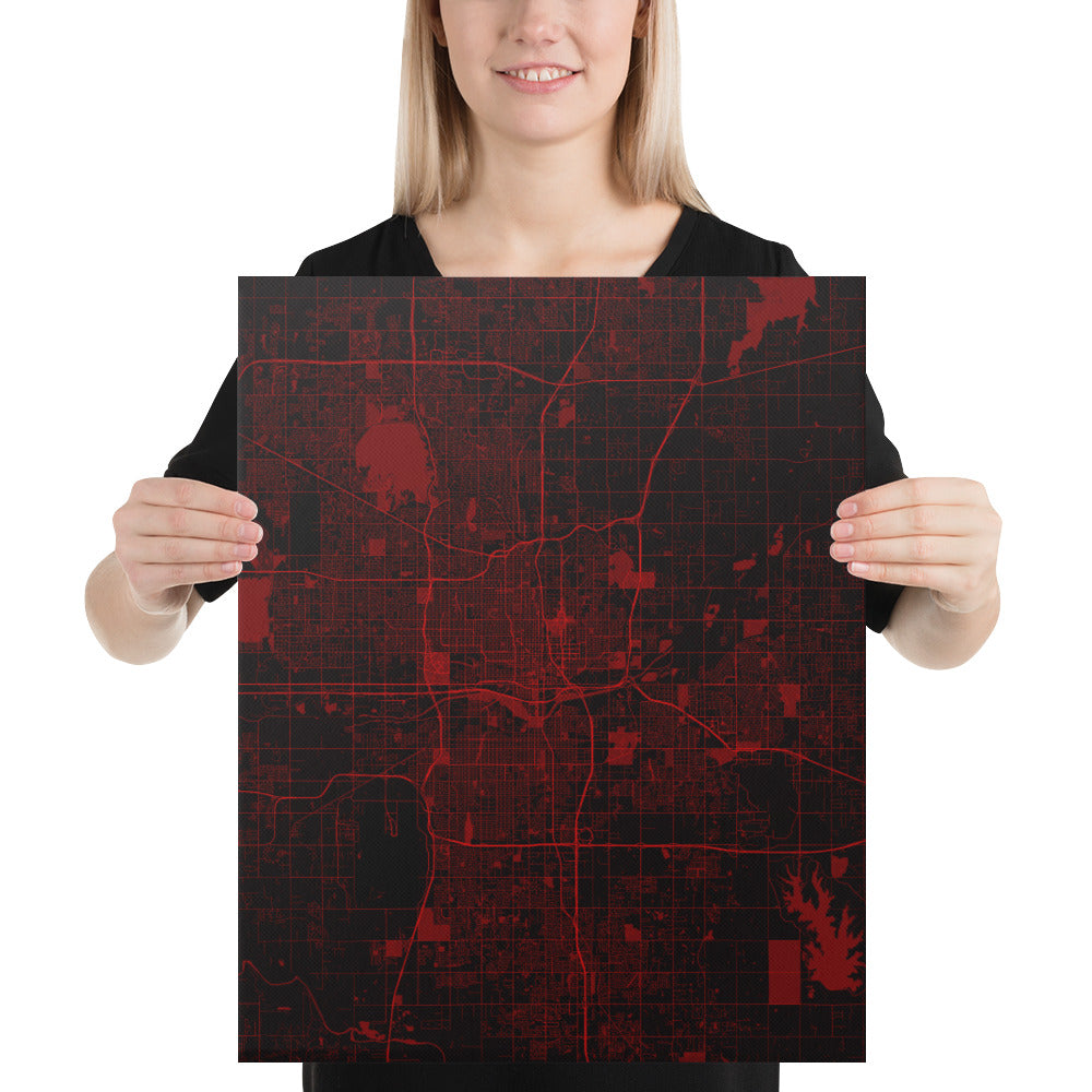 Oklahoma City Black and Red Canvas Map