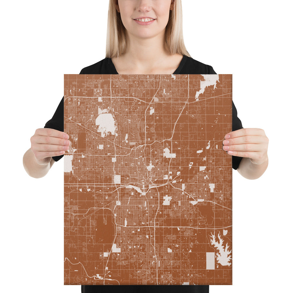 Oklahoma City Brown and White Canvas Map