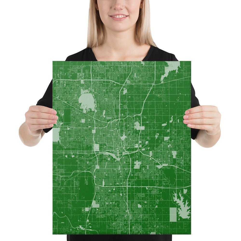 Oklahoma City Green and White Canvas Map