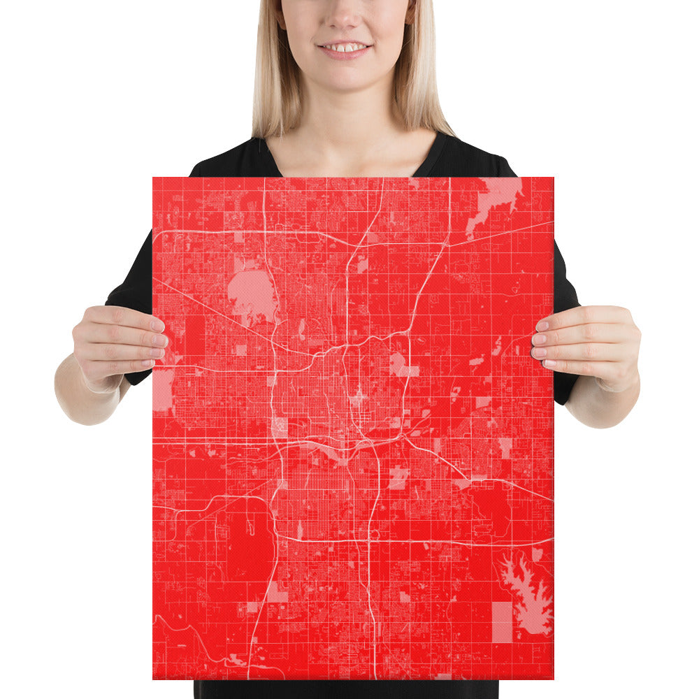 Oklahoma City Red and White Canvas Map