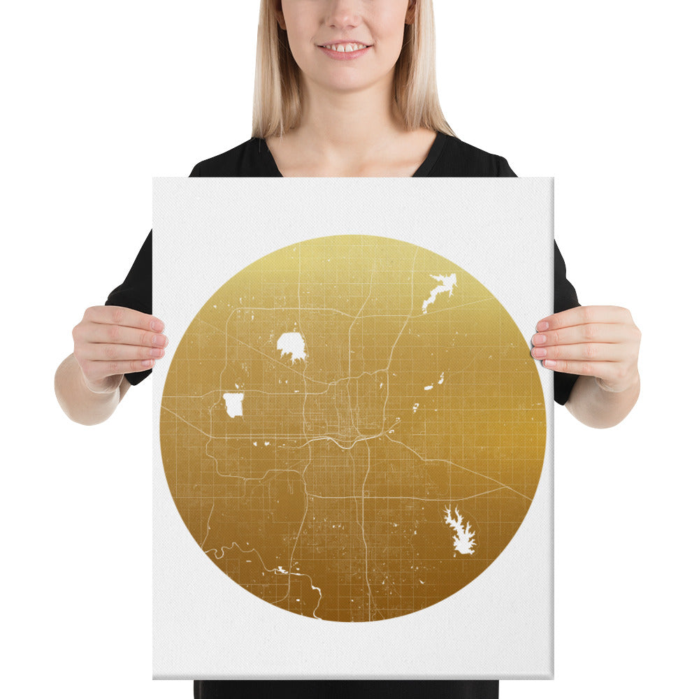 Oklahoma City Gold on White Canvas Map