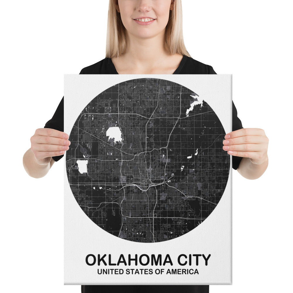 Oklahoma City Circular Black Canvas Map