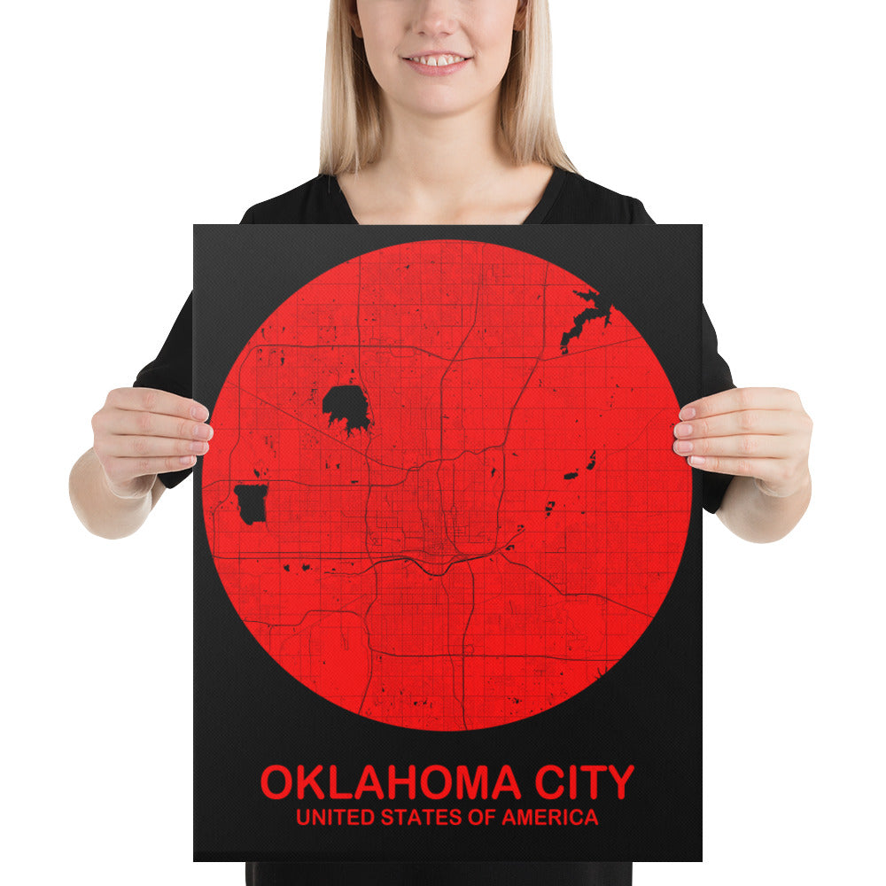 Oklahoma City Circular Red Canvas Map