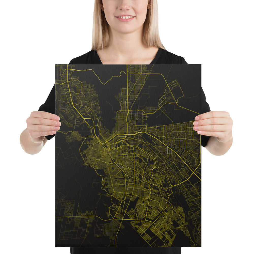 El Paso Black and Yellow Canvas Map