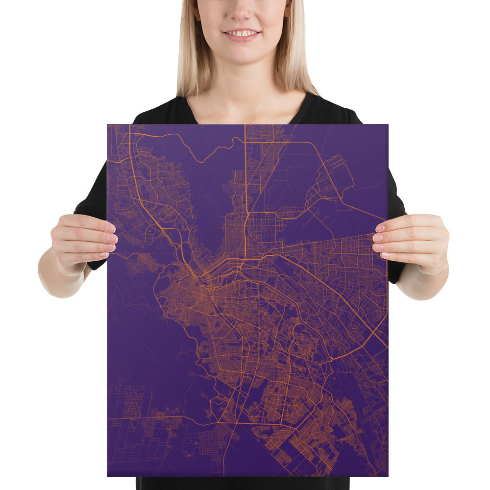 El Paso Purple and Orange Canvas Map